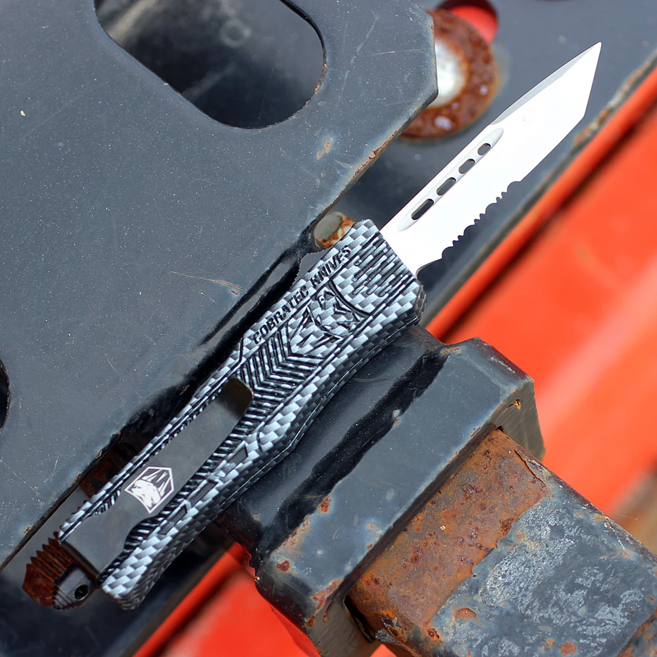 CobraTec Knives SCFCTK-1STS Small CTK-1 Carbon Fiber Wrap, 2.75" D2 Steel Tanto Serrated Blade, Aluminum Handle 2 CobraTec Knives SCFCTK-1STS Small CTK-1 Carbon Fiber Wrap, 2.75" D2 Steel Tanto Serrated Blade, Aluminum Handle - Image 2
