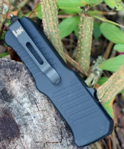HK Knives HK Mini Incursion OTF Automatic: 2.95" Clip Point Black Blade, Matte Black Aluminum Frame -Knifeworks Sales Store image 60755.1572549855
