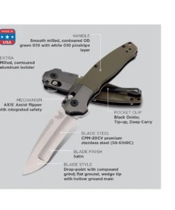 Benchmade Knives Benchmade 496 Vector Assist Flipper, 3.6" CPM-20CV Satin Blade, Contoured OD Green G10 Handle 9 Benchmade Knives Benchmade 496 Vector Assist Flipper, 3.6" CPM-20CV Satin Blade, Contoured OD Green G10 Handle -Knifeworks Sales Store image 64217.1572032274