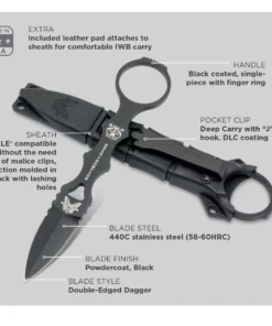 Benchmade Knives Benchmade 173BK Mini SOCP Fixed Blade, 2.22" 440 SS Black Powdercoat