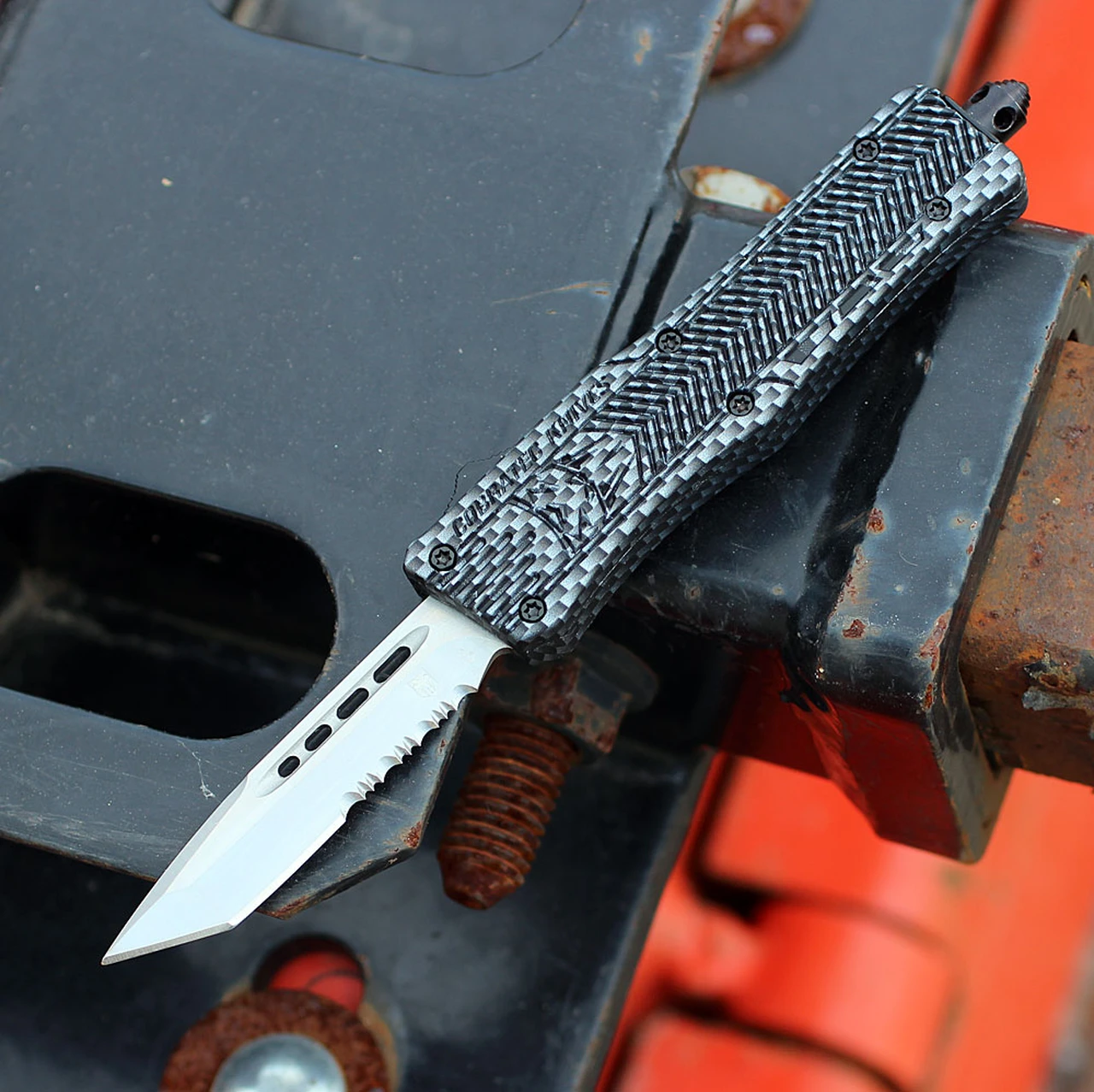 CobraTec Knives SCFCTK-1STS Small CTK-1 Carbon Fiber Wrap, 2.75" D2 Steel Tanto Serrated Blade, Aluminum Handle 1 CobraTec Knives SCFCTK-1STS Small CTK-1 Carbon Fiber Wrap, 2.75" D2 Steel Tanto Serrated Blade, Aluminum Handle