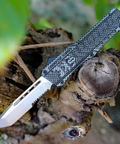 CobraTec Knives LCFCTK-1LTS Large CTK-1 Carbon Fiber Wrap, 3.75" D2 Steel Tanto Serrated Blade, Aluminum Handle