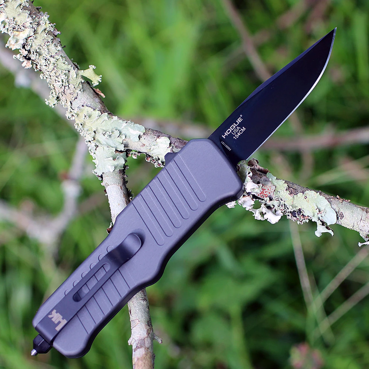 HK Knives HK Mini Incursion OTF Automatic, 2.95" Black PVD Clip Point Blade, Grey Black Aluminum Frame-54052 2 HK Knives HK Mini Incursion OTF Automatic, 2.95" Black PVD Clip Point Blade, Grey Black Aluminum Frame-54052 - Image 2