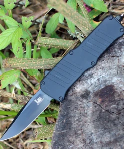 HK Knives HK Mini Incursion OTF Automatic: 2.95" Clip Point Black Blade, Matte Black Aluminum Frame
