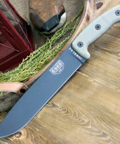 ESEE Knives ESEE Junglas Tactical Gray Blade, JUNGLAS-TG, Olive Drab Micarta Handles, Black Kydex Sheath and Cordura Backing
