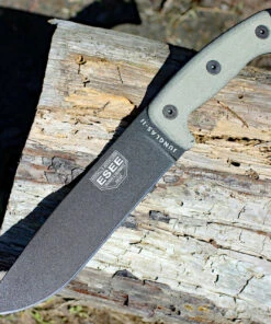 ESEE Knives ESEE Junglas II, 8.38" 1095 Carbon Steel Black Plain Blade, Green Canvas Micarta Handle