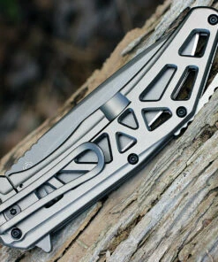 CRKT K330GGP Gusset, 3.5" 8Cr13MoV Plain Blade, Stainless Handles -Knifeworks Sales Store k330ggp.2 31904.1566585937