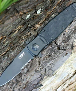 CRKT K345KKS Bombastic Black, 3.3" 8Cr13MoV Combo Blade, Stainless Handles