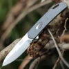 CRKT Bona Fide K540GXP, 3.59" Satin Finish D2 Steel Plain Blade, Gray Scultped Aluminum Handles.