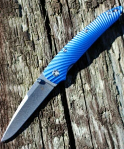 Kizer Cutlery Kizer KI4419A2 Silver, 3.50 in. CPM-S35VN Stonewash Plain Blade, Blue Aluminum Handle