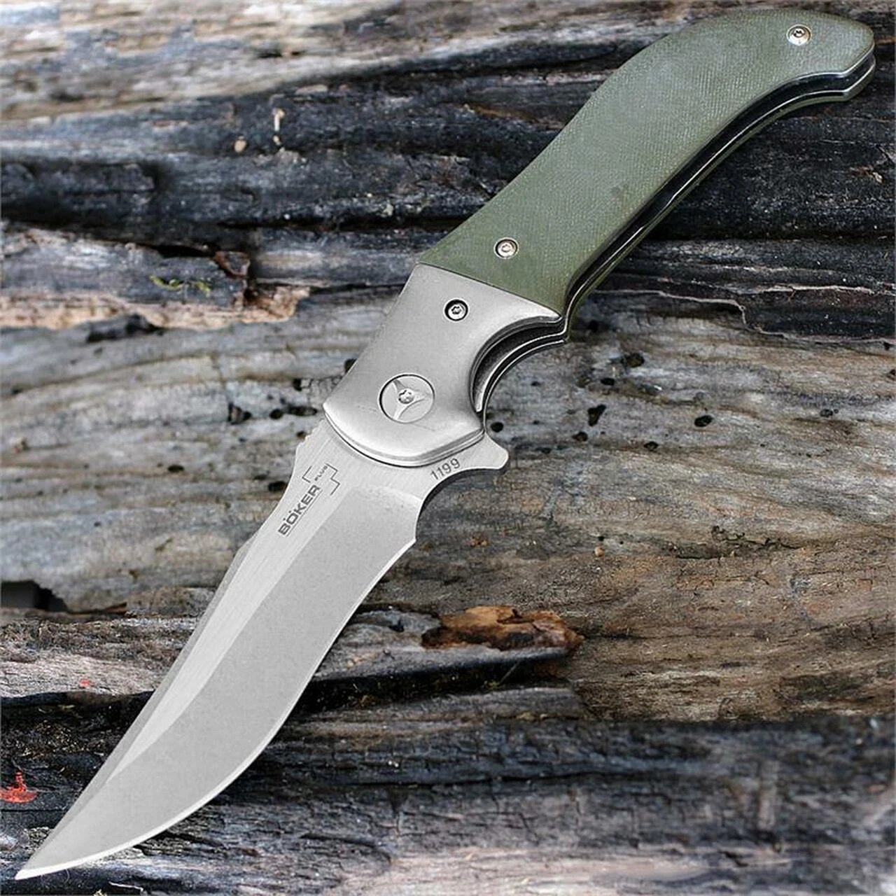 Boker Plus Uolcos, Outdoor Flipper, 4 in. 440C Blade, OD Green G-10 Handle 1 Boker Plus Uolcos, Outdoor Flipper, 4 in. 440C Blade, OD Green G-10 Handle