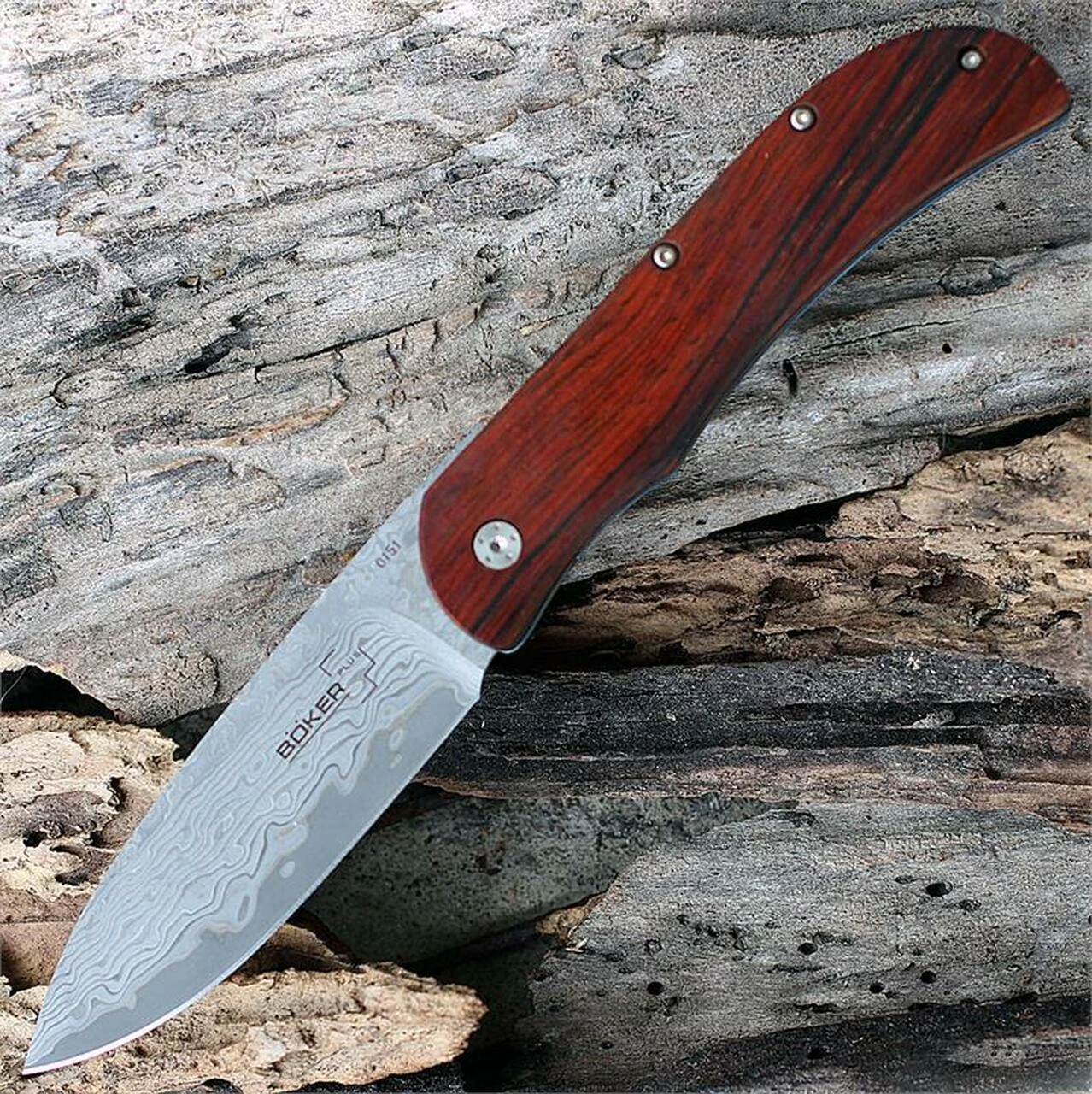 Boker Plus Exskelibur I Gentlemen's folder, 01BO222DAM, 3.5" Damascus Blade, Cocobolo Handle 1 Boker Plus Exskelibur I Gentlemen's folder, 01BO222DAM, 3.5" Damascus Blade, Cocobolo Handle