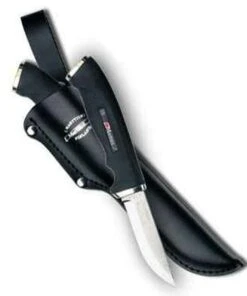 Marttiini Knives Marttiini MN215012 Big Silver Carbinox, 3.25" Carbinox Steel Plain Blade, Black Rubber Handle, Black Leather Sheath