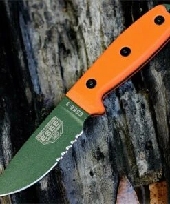 ESEE Knives ESEE 3S-MB-OD, Combo Edge, Orange G-10 Handles, Black Molded Sheath with Molle Back