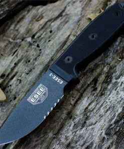 ESEE Knives, 3S-TG-B Tactical Gray Partially Serrated Edge with Black G-10 Handles and Molded Sheath