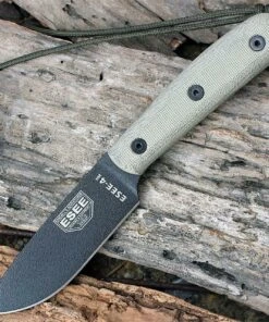 ESEE Knives ESEE Model 4, 4HM-B, Black Plain Edge, Modified Canvas Handles, Brown Leather Sheath