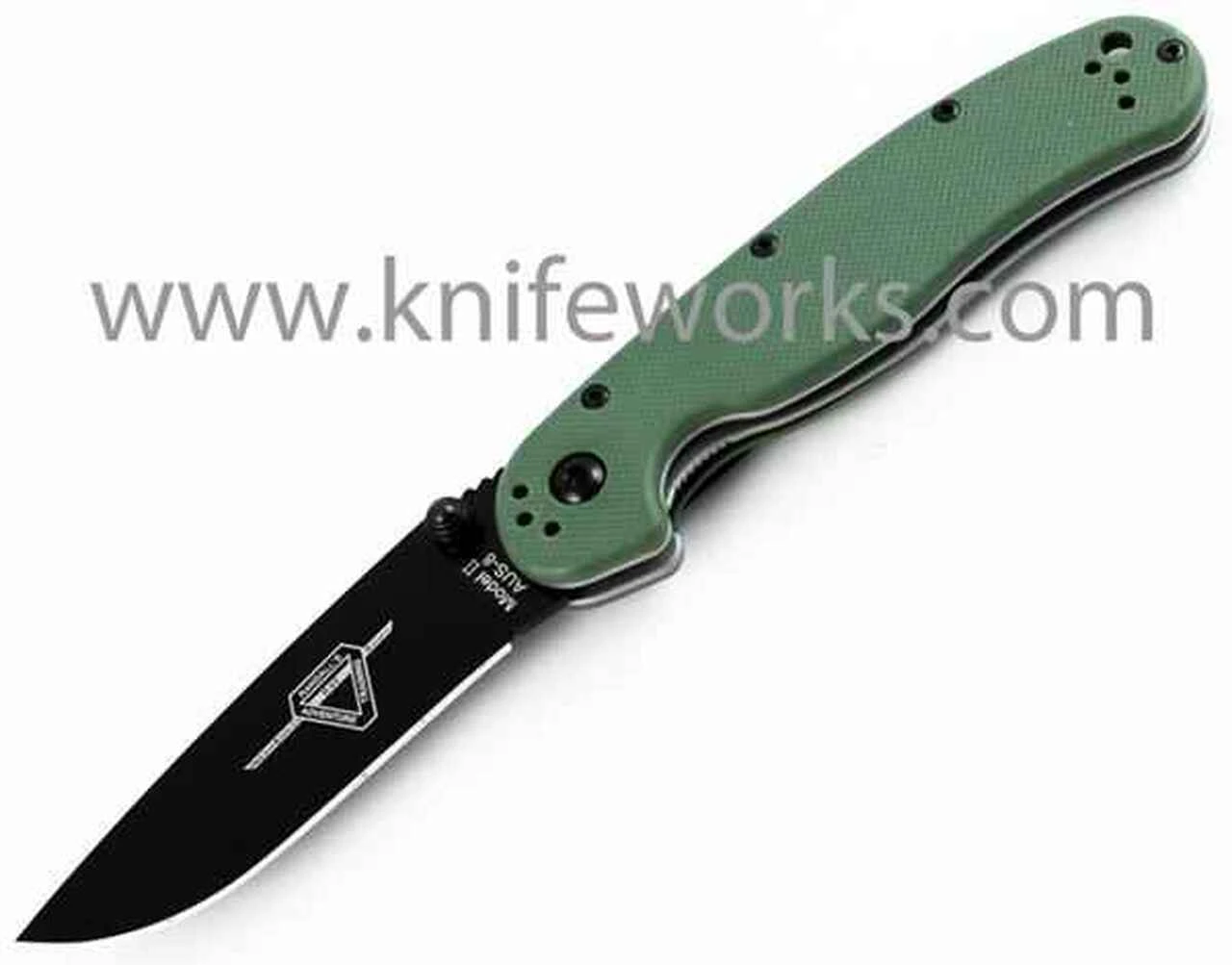 Ontario Rat Model II, 7" O/A Length, Black Blade, OD Green Nylon Handles 1 Ontario Rat Model II, 7" O/A Length, Black Blade, OD Green Nylon Handles