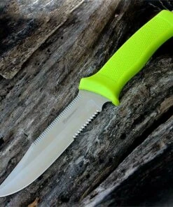 Kilimanjaro, 910045, Talbot 11 in. Serrated Fixed Blade with File, Lime Green Rubberized Handle