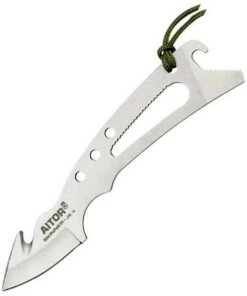 Aitor 16026 Skeletal Gut-hook Skinner JKII, 1.37" SS Plain Blade, SS Handle, OD Green Lanyard, OD Green Canvas Sheath