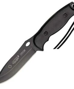 Aitor 16129 Crow Black, 4.5" Coated SS Plain Blade, Fenolgraf Handles, Leather Sheath