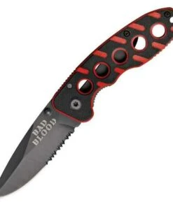 Bad Blood 0110 Framelock, 2.5" 440 SS Combo Blade, Black/Red G-10 Handle