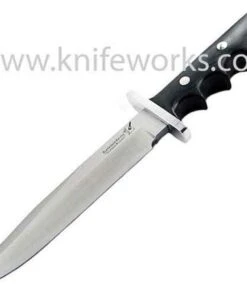 Blackjack Classic Knives BlackJack Halo Attack, Finger Grooved Black Canvas Micarta Handle, Leather Sheath