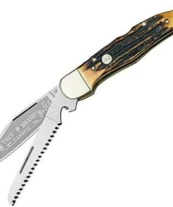 Boker Folding Hunting Knife, 440C-Stainless, Staghorn Handle