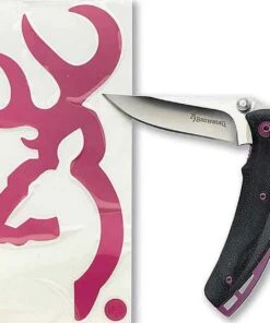 Browning Knives Browning Buckmark Combo, Pink/Black Knife, Pink Buckmark Decal