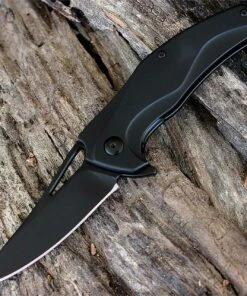 Brous Blades The Exo D2 Black Finish Blade Blackout Titanium Handle flipper