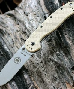 BRK Avispa Folder, Desert Tan Nylon handles, Stonewash AUS-8 Blade, Plain Edge, Design by Esee Knives