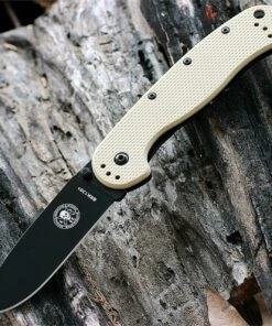 BRK Avispa Folder, Desert Tan Nylon handles, Black AUS-8 Blade, Plain Edge, Design by Esee Knives
