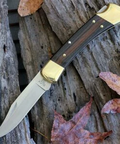 Buck Knives Buck 110BRS Folding Hunter, 3.75" 420HC Plain Blade, Woodgrain Handle, Leather Sheath