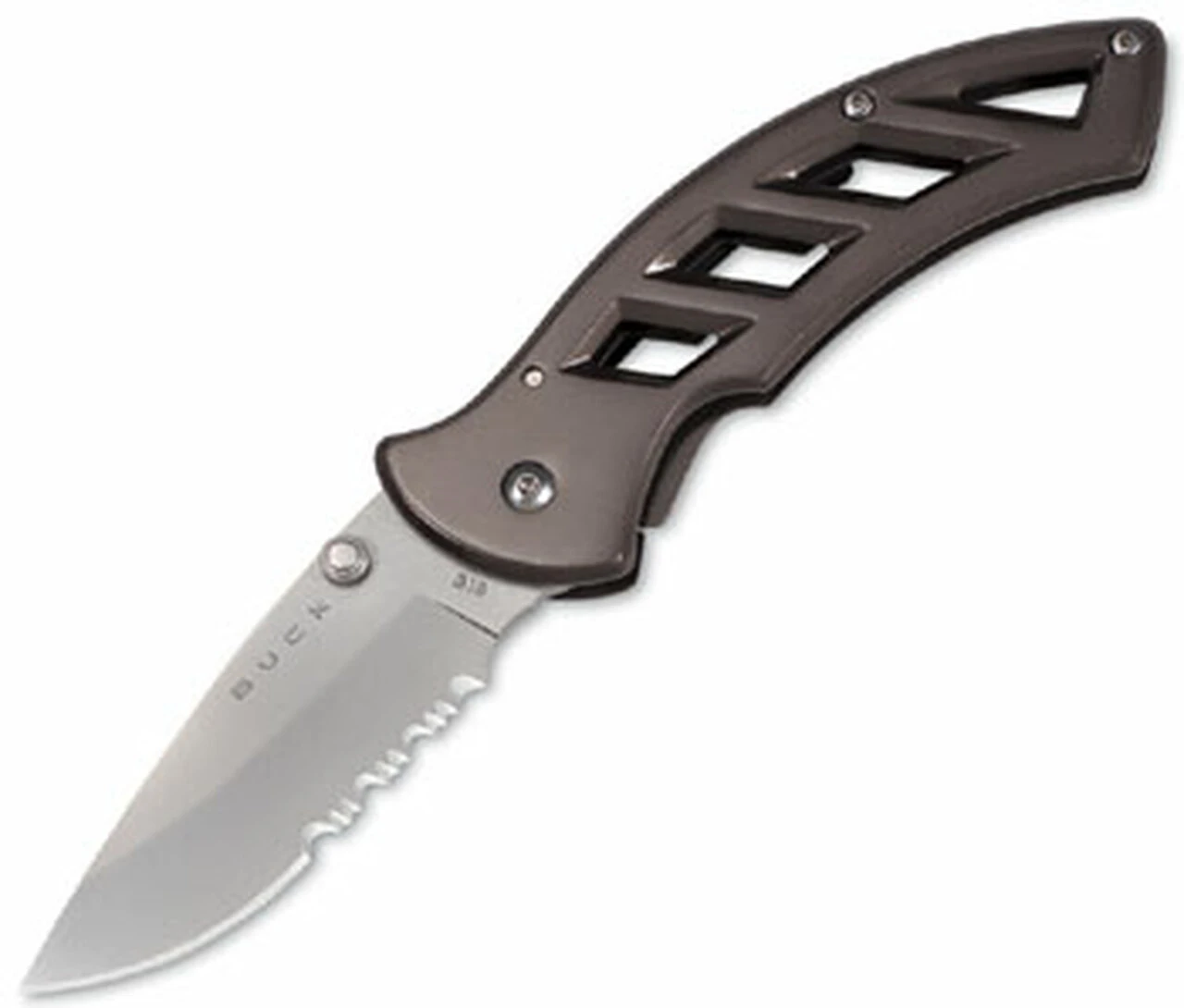 Buck Knives Buck 318GYX Parallex, 2.75" 420HC Combo Blade, Gun Metal Grey Aluminum 1 Buck Knives Buck 318GYX Parallex, 2.75" 420HC Combo Blade, Gun Metal Grey Aluminum