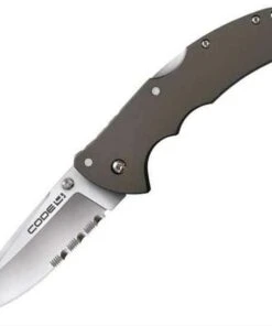 Cold Steel CS58TPSH Code-4 Spear Point, 3.5" AUS 8A SS Combo Blade, Gray Aluminum Handle