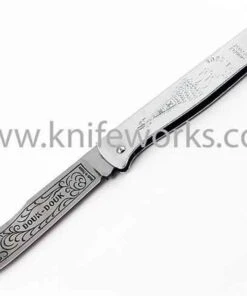 Douk-Douk Folder Silver, 3 5/16" Carbon Steel Blade w/ Douk-Douk Scroll Etching.