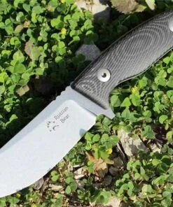 Dendra Knives Dendra Russian Bear Fixed Blade, Stonewashed Niolox Steel, Black Micarta Handle