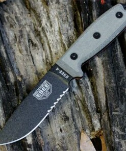 ESEE Knives, 4S, Black Blade, Combo Edge, Micarta Handle, Coyote Brown Molded Sheath and Clip Plate