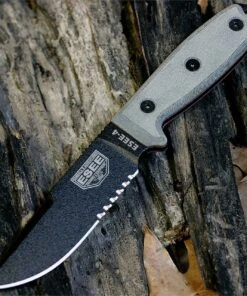 ESEE Knives, 4S-CP-MB-B, Black Double Blade,Combo Edge, Micarta Handle, Black Molded Sheath and Clip Plate, Molle Back
