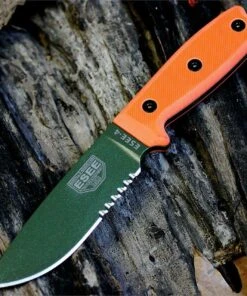 ESEE Knives, 4S-KO-OD, OD Green Blade, Partially Serrated Edge, Orange G-10 Handles, Knife Only, No Sheathing