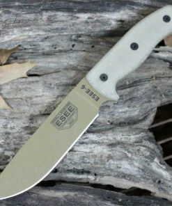 ESEE Knives ESEE-6 Dark Earth Plain Edge, Rounded Pommel, Green Micarta Handle, Black Molded Sheath w/ Clip Plate