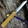 Nagao Higonokami Japanese Friction Folder with Bell, 1.5" SK Satin Blade, Brass Handle