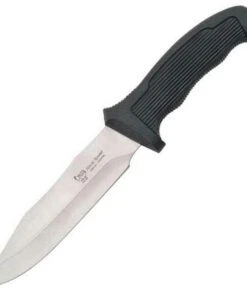 Hen & Rooster HR0009 Bowie, 6" SS Plain Blade, Black Rubber Handle, Black Leather Sheath