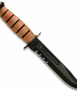 Ka-Bar Full Size USMC Knife, Leather Sheath, Combo Edge