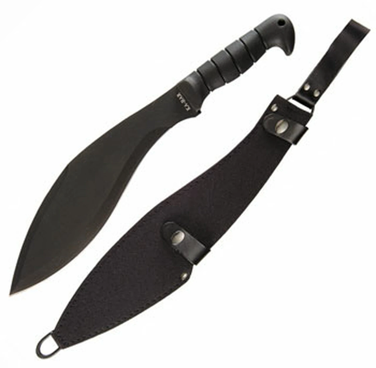 Ka-Bar Kukri Machete, 11.5 in 1085 steel blade, Black Kraton G, Leather/Cordura Sheath 1 Ka-Bar Kukri Machete, 11.5 in 1085 steel blade, Black Kraton G, Leather/Cordura Sheath