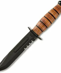 Ka-Bar Short USMC Knife, Leather Sheath, Combo Edge
