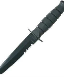 KA-BAR Short Ka-Bar Black Tanto Knife, Serrated, Leather Sheath