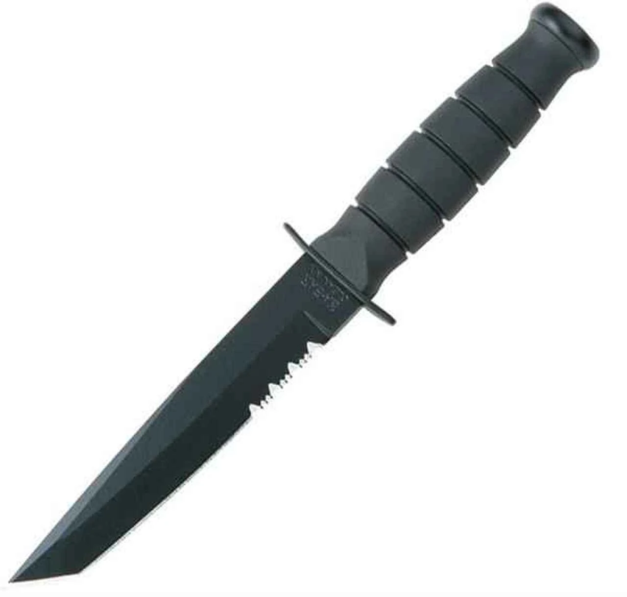 KA-BAR Short Ka-Bar Black Tanto Knife, Serrated, Leather Sheath 1 KA-BAR Short Ka-Bar Black Tanto Knife, Serrated, Leather Sheath