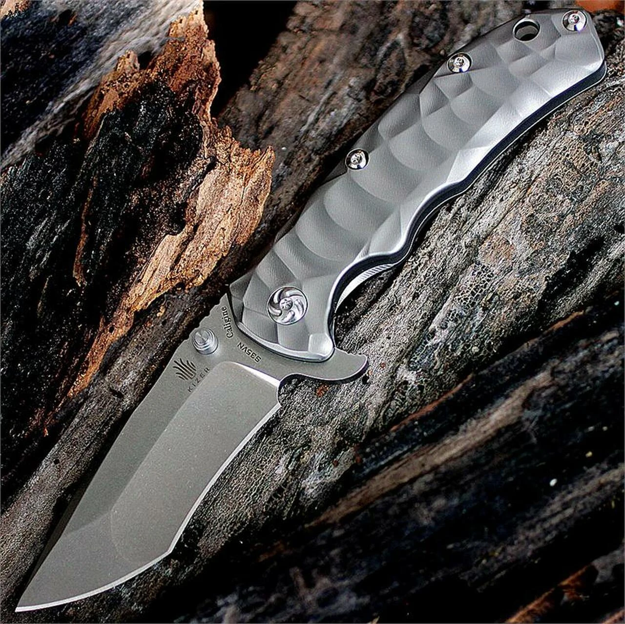 Kizer Cutlery, Caligine, 401DT, 3.58 in. S35VN Tanto Point Stonewashed Blade, Framelock 1 Kizer Cutlery, Caligine, 401DT, 3.58 in. S35VN Tanto Point Stonewashed Blade, Framelock