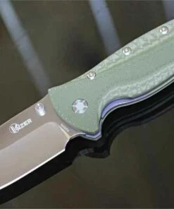 Kizer Cutlery Titanium Linerlock, S35VN, Green Scalloped G-10 Handle