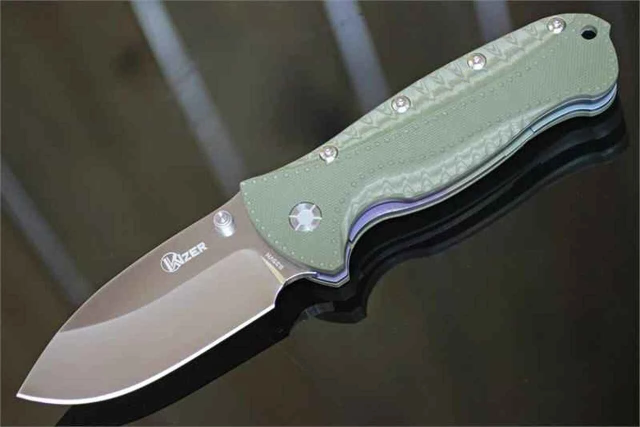 Kizer Cutlery Titanium Linerlock, S35VN, Green Scalloped G-10 Handle 1 Kizer Cutlery Titanium Linerlock, S35VN, Green Scalloped G-10 Handle